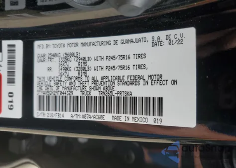 2022 Toyota Tacoma Double Cab from USA, damaged, VIN 3TYAX5GN2NT044329
